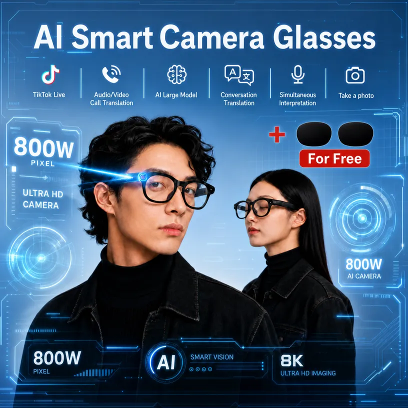 Audio Music Online - แว่นตาอัจฉริยะ AI สำหรับถ่ายภาพ รองรับการถ่ายทอดสด Douyin TK,