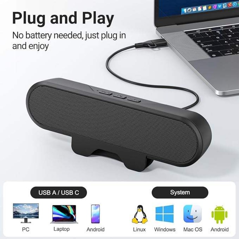 Audio Music Online - ลำโพงซาวด์บาร์แบบหนีบพกพา USB 10W กำลังขับสูง HIFI สำหรับพีซี